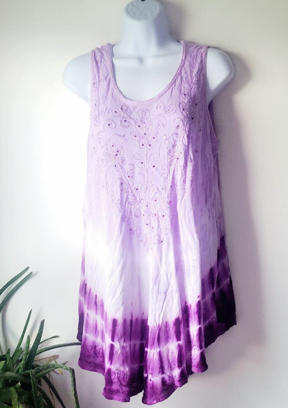 Seven Islands Womens Purple Batik Embellished Tank Top Size S L Boho Hippie